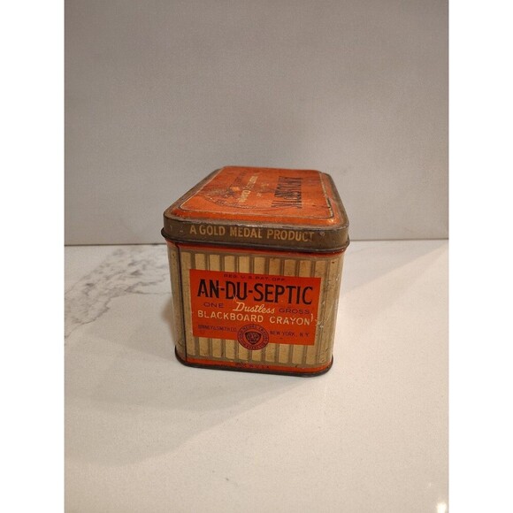 Vintage An-Du-Septic Dustless Blackboard Crayon Tin Gold Medal Product - Picture 7 of 16